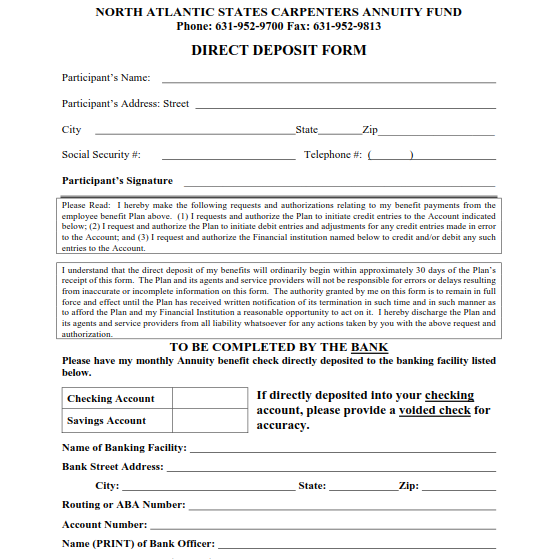 Annuity Direct Deposit Form